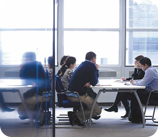 Team in strategy discussion